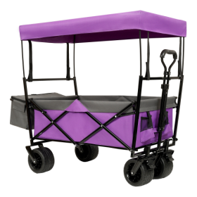 480Lbs Collapsible Wagon With Canopy,Wagon Stroller With 7 All-Terrain Wheels, Lightweight Foldable Wagon, Large Capacity For Camping, Shopping,