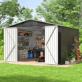 Outdoor Sheds 8FT X 10FT  Outdoor Storage Clearance, Metal Anti-Corrosion Utility Tool House With Lockable Door & Shutter Vents, Waterproof Storage Ga