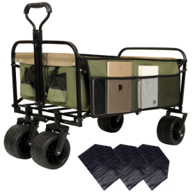 440lbs Collapsible Foldable Wagon Cart With Strapping System ,Beach Wagon Utility Cart Utility Wagon Grocery Cart For Camping Shopping Sports Gar
