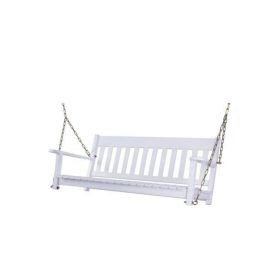 Outdoor White 2 Person Porch Swing is made of durable solid hardwood and holds up to 450 lbs;