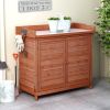 TOPMAX Outdoor 39" Potting Bench Table, Rustic Garden Wood Workstation Storage Cabinet Garden Shed with 2-Tier Shelves and Side Hook, Orange