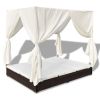 Patio Lounge Bed with Curtains Poly Rattan Brown