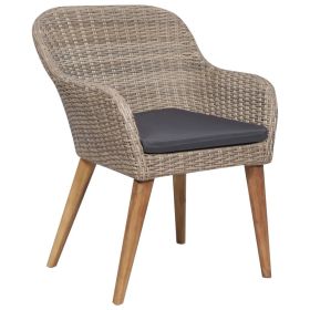 Patio Chairs with Cushions 2 pcs Poly Rattan Brown