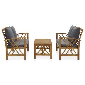 3 Piece Patio Lounge Set with Cushions Solid Acacia Wood