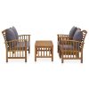 4 Piece Patio Lounge Set with Cushions Solid Acacia Wood