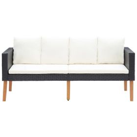 2-Seater Patio Sofa with Cushions Poly Rattan Black