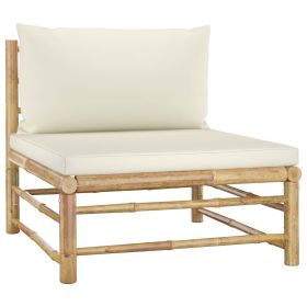 3 Piece Patio Lounge Set with Cream White Cushions Bamboo