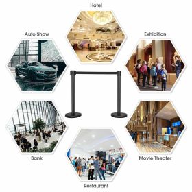 6 Pieces Retractable Black Stanchion Posts Queue Pole with 6.5ft Retractable Belt