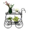 Paint With Handle Cart Shape 2 Layer Plant Stand Black