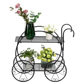 Paint With Handle Cart Shape 2 Layer Plant Stand Black