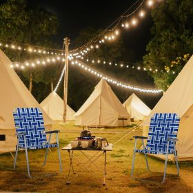2pcs Steel Tube PP Webbing Bearing 120kg Folding Beach Chair Blue& White Strip