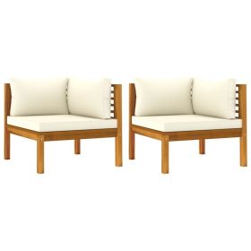 Corner Sofas 2 pcs with Cream White Cushions Solid Acacia Wood