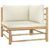 4 Piece Patio Lounge Set with Cream White Cushions Bamboo