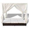Patio Lounge Bed with Curtains Poly Rattan Brown