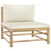 4 Piece Patio Lounge Set with Cream White Cushions Bamboo