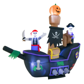 7 Foot Inflatable Halloween Pirate Boat With LED Light Blower (Option: as picture)