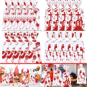 50 PCS Halloween Bloody Treat Bags With Twists Halloween Bloody Hand Pumpkin Themed Cellophane Candy Goodie Bags Ties For Halloween Horror Bloody (Option: W13617753)