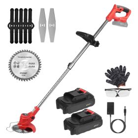 1Set Electric Cordless Grass Trimmer  With 2 Alloy Saw Blades 2 Alloy Blades 10 Plastic Blades 2 Rechargeable Batteries Goggles Gloves Auxiliary (Option: 5Cell Battery Trimmer Set)