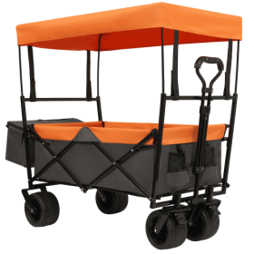 480Lbs Collapsible Wagon With Canopy,Wagon Stroller With 7 All-Terrain Wheels, Lightweight Foldable Wagon, Large Capacity For Camping, Shopping, Sport (Color: Orange)