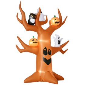 9ft Inflatable Halloween Haunted Tree With Pumpkins, Ghosts And Cat, Blow-Up Outdoor LED Yard Display For Garden, Lawn, Party, Holiday (Color: Brown)