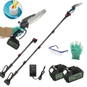 1Pc 2 In 1 8in Cordless Electric Pole Saw And Mini Chainsaw With Extension Poles 2Pcs 21V 3.0Ah Batteries Adjustable Length Chain Saw With Auto O (Option: 3000mAh)