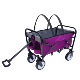 Minimeetall Strap Collapsible Foldable Wagon Cart With Strapping System, Beach Wagon , Utility Cart , Utility Wagon Grocery Cart For Camping Shop (Color: Purple)