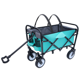 Minimeetall Strap Collapsible Foldable Wagon Cart With Strapping System, Beach Wagon , Utility Cart , Utility Wagon Grocery Cart For Camping Shop (Color: Green)