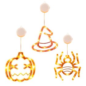 Set Of 3 Pack Halloween Window Light Spider Witch Hat Pumpkin With Orange Light Hanging Halloween Decoration Light With Suction Cup Hanging Holes (Option: Transparent)