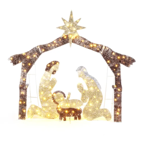 6ft Brown Roof 190LED Lights Nativity Scene Garden Jesus Decoration (Option: Style1)