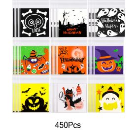 450 Pcs Halloween Cellophane Treat Bags  Self-sealing Clear Candy Cookie Bags Pumpkin Ghost Black Cat Skull Trick Or Treat Bags For Halloween Bir (Option: W13617757)