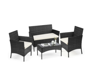Patio Furniture Set 4 Pieces, Outdoor Furniture With Glass Table, Weaving Wicker Rattan Patio Chairs For Garden, Terrace, Porch, Lawns (Option: Set of four BK)