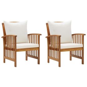 Patio Chairs with Cushions 2 pcs Solid Acacia Wood (Color: Brown)