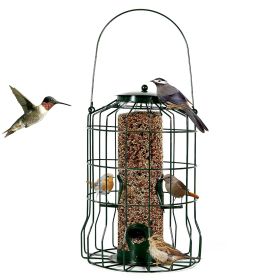 1Pc Outdoor Wild Bird Feeder Squirrel-Proof Chew-Proof Metal Hanging Seed Feeder With 4 Feeding Port For Small Songbirds (Color: Green)